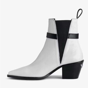 New Zadig & Voltaire Tyler Cecilia Vintage Patent Ankle Boots Belted Ice White